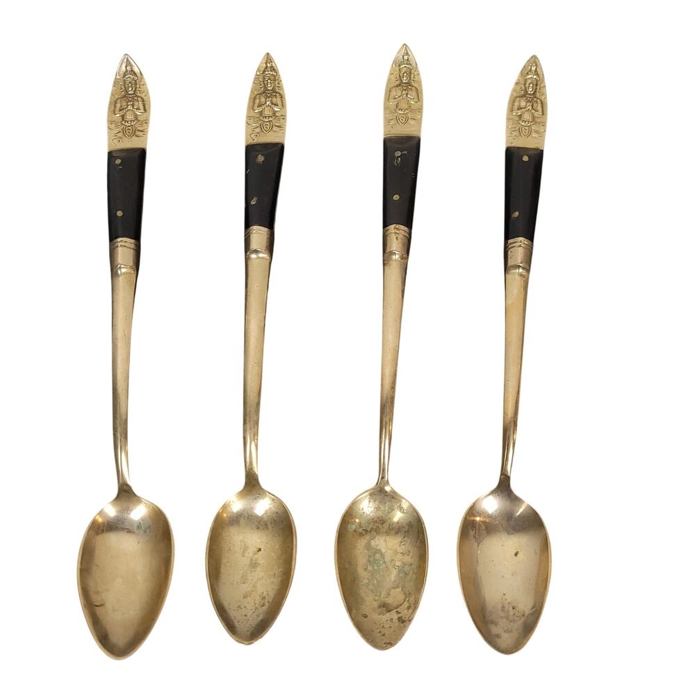 Siam Brass/Bronze Buddha Tea Spoons 7.75" Flatware Thailand Set Of 4